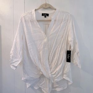 Lulus White Button Down Blouse with Twist Detail NWT